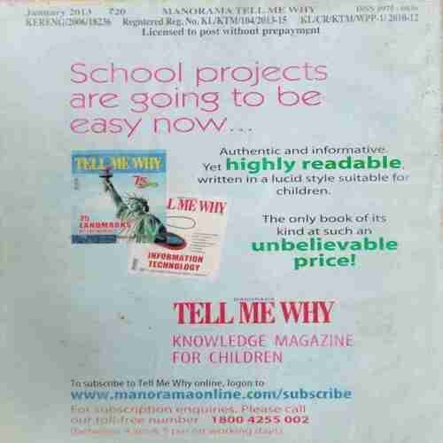 TELL ME WHY (January: 2013 Volume:7 NO:1) front cover uper side half cut.