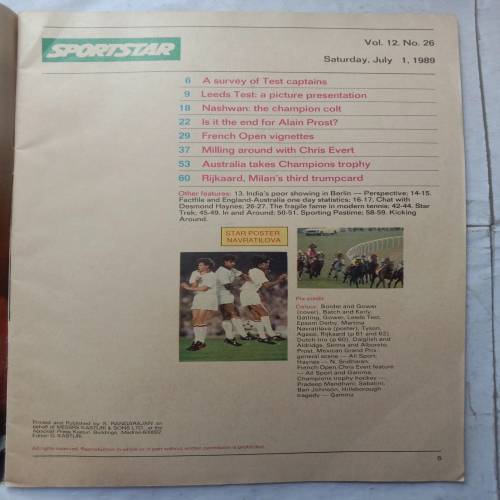 Sportstar (July 1, 1989) (Free Poster Inside)