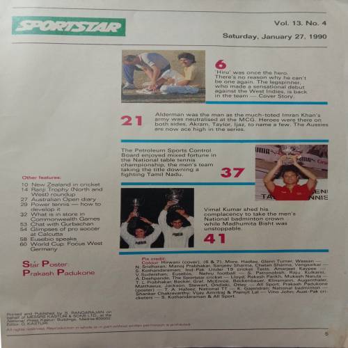 Sportstar (January 27, 1990) (Free Poster Inside)