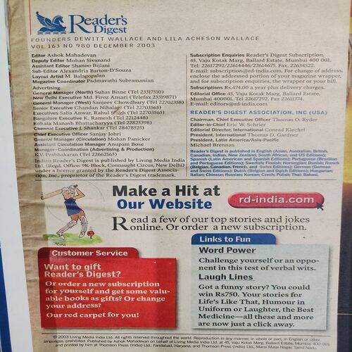 Reader’s Digest . Edition :- ( Dec - 2003 ) .