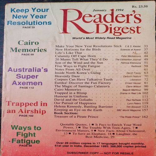 Reader's Digest . Edition :- ( January - 1994 ).
