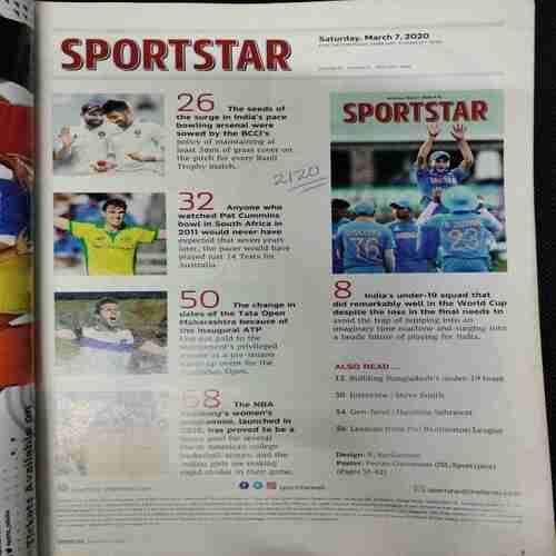 Sportstar (Saturday , March  7 ,2020) (Page no. 69 half cut ) Poster Missing