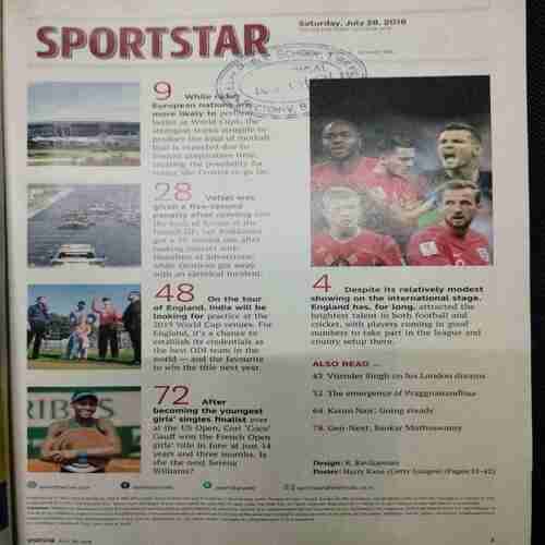 Sportstar (Saturday ,July 28,2018) Poster Missing