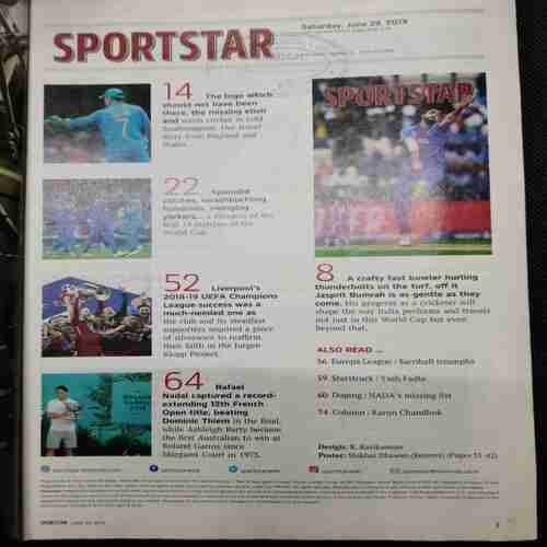 Sportstar (Saturday ,June 29 ,2019) Poster Missing