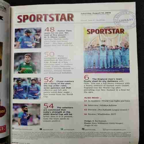 Sportstar (Saturday ,August 10 , 2019) Poster Missing