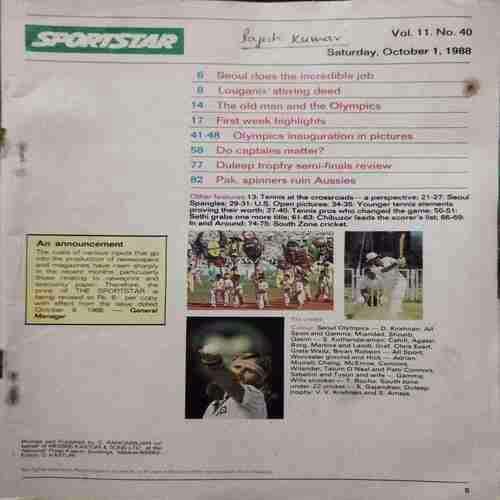 Sport Star (Saturday,October 1 , 1988) Poster Missing. (Coverless)