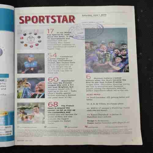 Sportstar (Saturday ,June 1 , 2019) Poster Missing
