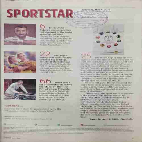 Sportstar (Saturday ,May 4 , 2019) Poster Missing