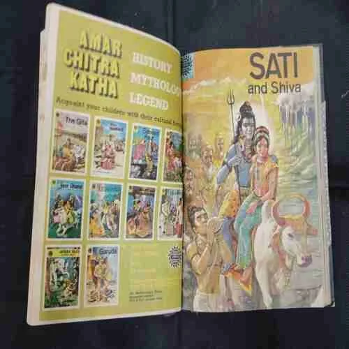 AMAR CHITRA KATHA (SINGLE BINDING-7 IN 1) PRABHAUATI,THE SONS OF RAMA,SATI AND SHIVA,MAHABHARATA,PANCHATANTRA,RAM KE PURVJ.