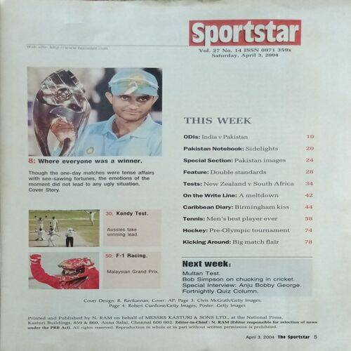 Sport Star ( Saturday, April 3, 2004 ) ( Free Poster Inside )