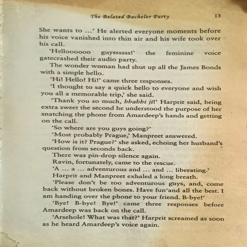 The Belated Bachelor Party ( By Ravinder Singh ) ( Page No. 1 To 12 Missing )