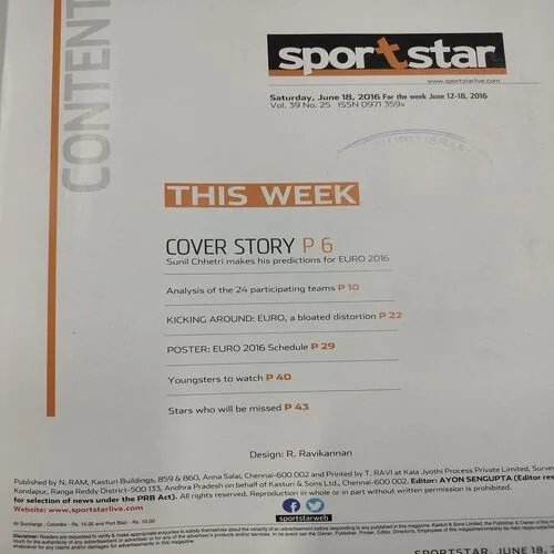 Sport Star . Edition :- ( Saturday , June – 18 , 2016 ). [ Page No. 29 – 36 Is Poster Missing ].