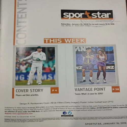 Sport Star . Edition :- ( Saturday , January – 16 , 2016 ). [ Page No. 29 – 36 Is Poster Missing ].