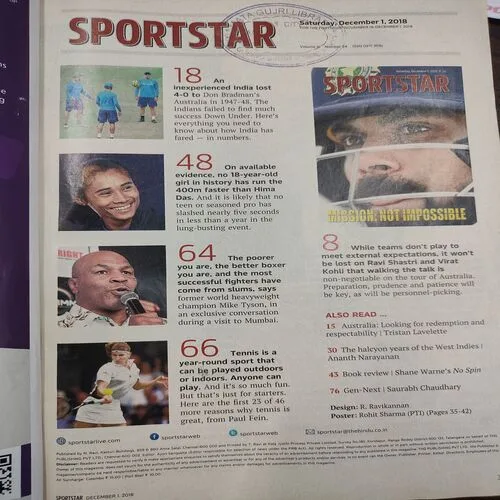 Sport Star . Edition :- ( Saturday , December – 01 , 2018 ). [ Page No. 35 – 42 Is Poster Missing ].