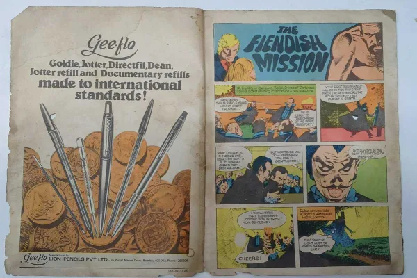 3 Name : Indrajal Comics "The Fiendish Mission" No.420 Vintage From The : 1980's Published By : Times Of India Publication (INDRAJAL COMICS) Publishing Date : July 18-24, 1982 Language : English Condition : As Per Photos
