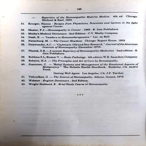 Tumours and homoepathy (pages 196)