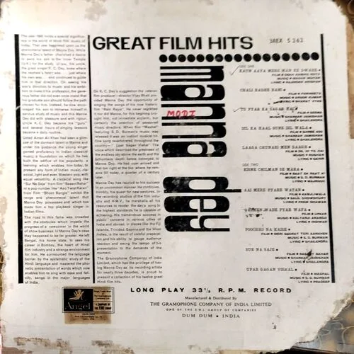 Great Filmy Hits Manna Dey (Vinyl Cover)