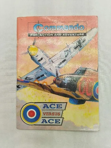 Commando comics, war comics, British comics, aviation comics, fighter pilot, WWII comics, action comic, adventure comic, vintage comics, collectible edition, military comics, dogfight comic, hero comic, pilot duel, graphic novel, classic comic, old comics, rare comic, retro art, historical comic, comic collectors, adventure story, comic library, legendary issue, print comic, comic book, brave heroes, epic duel, combat comic, best comics, air combat, hero pilot, British war story, military hero, WWII adventure, battle comic, war library, print collectors, action adventure, comic value, exclusive cover
