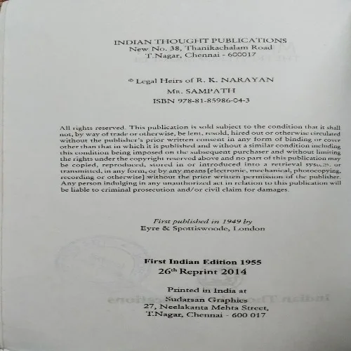 Mr. Sampath : The Printer Of Malgudi (By R.K Narayan) (Total Pages = 120)