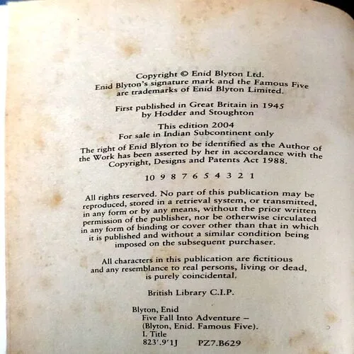 Five Fall Into Adventure (pages 250) (By Glid Blyton)