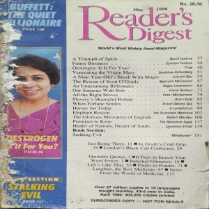Reader Digest ( May 1996 ) Back Cover Damage.