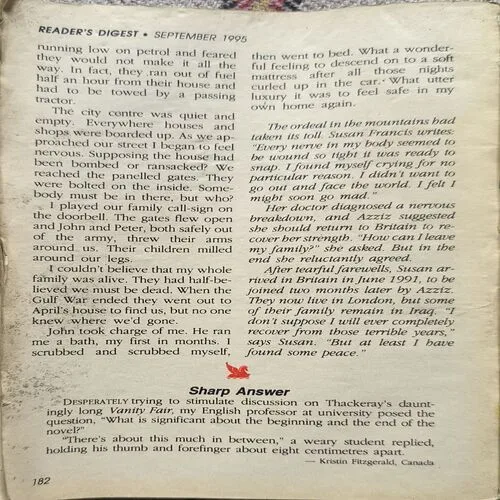 Reader Digest ( September 1995 ) Front and Back Cover Right Side Cut.