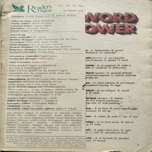 Reader Digest ( September 1995 ) Front and Back Cover Right Side Cut.