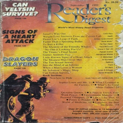 Reader Digest ( September 1995 ) Front and Back Cover Right Side Cut.