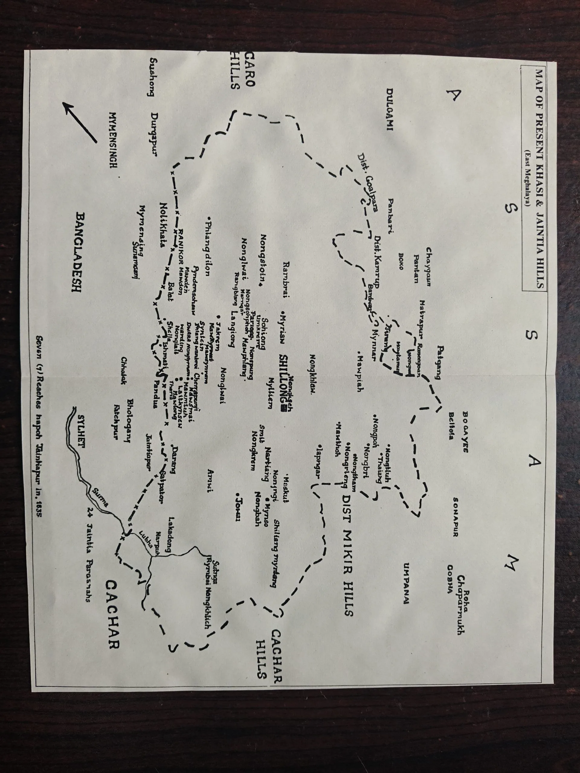 Map Of Khasi And Jaintia Hills ( Seven Reaches Hapoh Jainhiapur In 1935 )