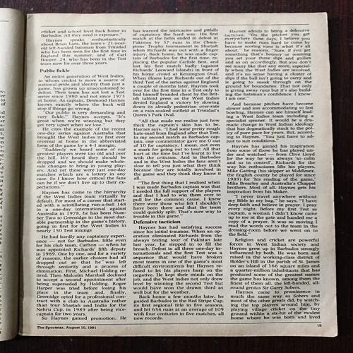 Sportstar ( August 1991 ) Front Cover Half Cut