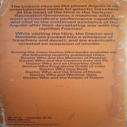 Doctor Who And the Leisure Hive (By = David Fisher ) ,(Total pages=127 )