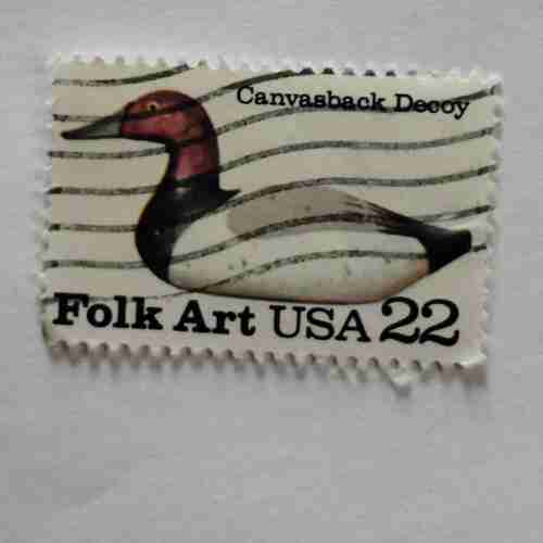 FOLK ART UAS 22c POSTAGE , CANVASBACK DEEOY