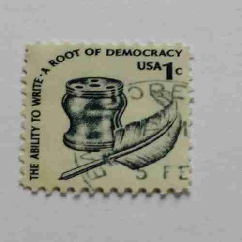 Document 12_29 USA 1c POSTAGE STAMP , AROOT OF DEMOCRACY