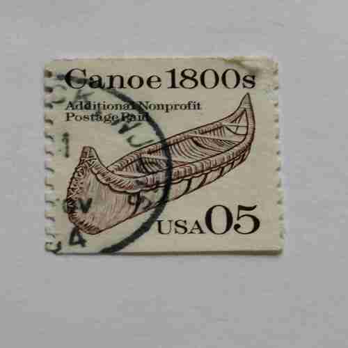 USA 05 POSTAGE STAMP , CANOE 1800s