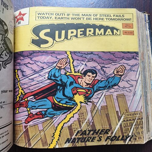 DC Superman Binding Comics 20 in 1 ( 1st Comics , Supermsn And Batman And Robin , Damade And Story Impact In Page No 1.2.3.4 , Uper Side ) ( 2an Comics , Superman And Green Arrow ) ( 3rd Comics , Superman And Microwave Man ) ( 4th Comics , Superman ) ( 5th Comics , Superman ) ( 6th Comics , Superman And Vartox ) ( 7th Comics , Superman , The Day The Earth Exploded ) ( 8th Comics , Superman ) ( 9th Comics , Superman , Father Natures Folly ) ( 10th Comics , Superman , The Kid Who Played Superman ) ( 11th Comics , Superman , Batman With Robin ) ( 12th Comics , Superman And Batman With Supergirl , Damage and Story Impact in Page No 27 to 34 ) ( 13th Comics , Superman , Batman And Robin Are Fighting A Monster , Damage and Story Impact in Page No 3 to 6 ) ( 14th Comics , Superman And Batman With Robin In Super Comics , Damage and Story Impact in Page No 27 to 34 ) ( 15th Comics , Superman And Batman With Robin In Super Comics Ma ) ( 16th Comics, Superman , The Mark Of A Citizen ) ( 17th Comics , Superman And Superbani , Damage and Story Impact in Page No 3 to 10 And 31 to 34 ) ( 18th comics , Superman And Batman With Robin , All Pages Are Damage And Story Impact In Some Pages ) ( 19th Comics , Superman And Batman With Robin , Damage and Story Impact in Page No 3 to 9 And 31 to 34 ) ( 20th Comics , Superman And Batman With Robin , Page Damage No 1 to 6 ANd Last Page )