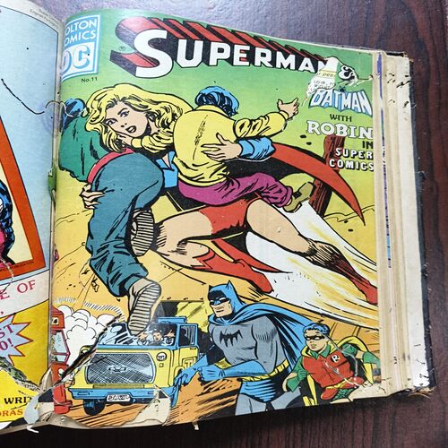 DC Superman Binding Comics 20 in 1 ( 1st Comics , Supermsn And Batman And Robin , Damade And Story Impact In Page No 1.2.3.4 , Uper Side ) ( 2an Comics , Superman And Green Arrow ) ( 3rd Comics , Superman And Microwave Man ) ( 4th Comics , Superman ) ( 5th Comics , Superman ) ( 6th Comics , Superman And Vartox ) ( 7th Comics , Superman , The Day The Earth Exploded ) ( 8th Comics , Superman ) ( 9th Comics , Superman , Father Natures Folly ) ( 10th Comics , Superman , The Kid Who Played Superman ) ( 11th Comics , Superman , Batman With Robin ) ( 12th Comics , Superman And Batman With Supergirl , Damage and Story Impact in Page No 27 to 34 ) ( 13th Comics , Superman , Batman And Robin Are Fighting A Monster , Damage and Story Impact in Page No 3 to 6 ) ( 14th Comics , Superman And Batman With Robin In Super Comics , Damage and Story Impact in Page No 27 to 34 ) ( 15th Comics , Superman And Batman With Robin In Super Comics Ma ) ( 16th Comics, Superman , The Mark Of A Citizen ) ( 17th Comics , Superman And Superbani , Damage and Story Impact in Page No 3 to 10 And 31 to 34 ) ( 18th comics , Superman And Batman With Robin , All Pages Are Damage And Story Impact In Some Pages ) ( 19th Comics , Superman And Batman With Robin , Damage and Story Impact in Page No 3 to 9 And 31 to 34 ) ( 20th Comics , Superman And Batman With Robin , Page Damage No 1 to 6 ANd Last Page )