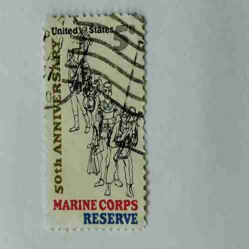 UNITED STATES POSTAGE 5CENTS , 50th ANNIVERSARY , MARINE CORPS RESERVE