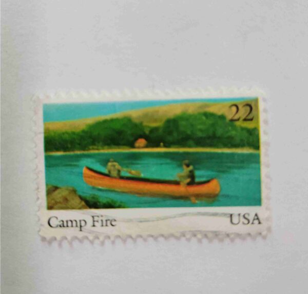 U.S.A 22cent POSTAGE , CAMP FIRE , CANOE YOUTH PROGRAM 1985