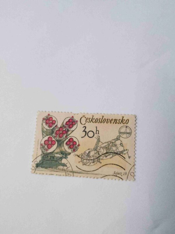 Document 5_23 CZECHOSLOVAKIA STAMP BROOCH 30h POSTAGE , SOYUZ 28 , ROCKETS AND CAPSULE ( 1979 )