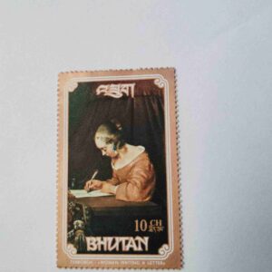 BHUTAN 10CH POSTAGE , TERBORCH - WOMAN WRITING A LETTER ( 1993 ) STAMP