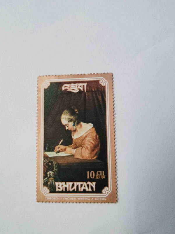 BHUTAN 10CH POSTAGE , TERBORCH - WOMAN WRITING A LETTER ( 1993 ) STAMP