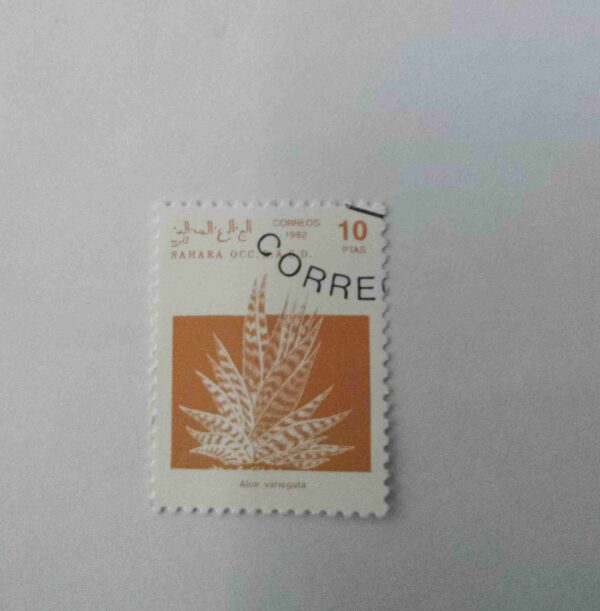 Document 6_41 WESTERN SAHARA OCC R. A. S. D. 10PTAS POSTAGE , TIGER ALOE PLANT CORREOS 1992 STAMP