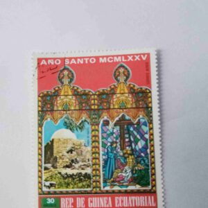EQUATORIAL GUINEA 75 PASCUA POSTAGE , 30 EKUELE ( 1975 STAMP )ANO SANTO MCMLXXV