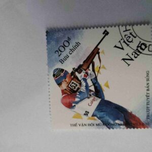 VIETNAMESE 200d POSTAGE , STAMP LAOS 1991 OLYMPICGAMES BIATHLON CONTESTANT