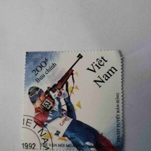 VIETNAMESE 200d POSTAGE , STAMP LAOS 1991 OLYMPICGAMES BIATHLON CONTESTANT
