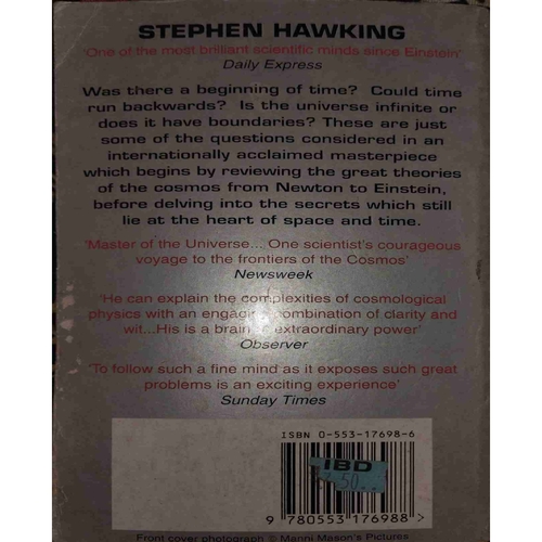 A Brief History OF time( By=Stephen Hawking ) (Total page no=210 )small cut of front corner side