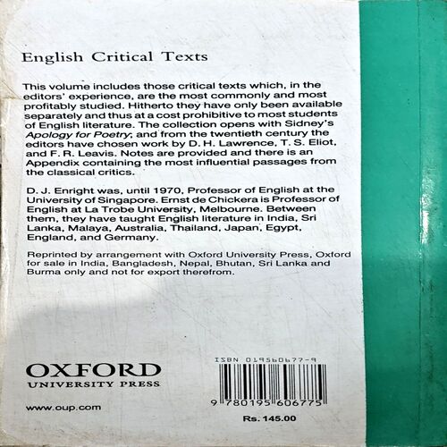 English Critical Texts (By D J Enright Ernst De Chikera) (Total pages 398)