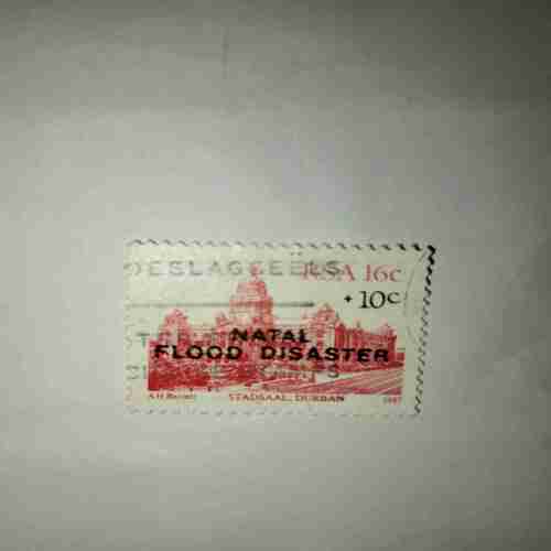 NATAL FLOOD DISASTER 10C POSTAGE , STADAAL , DURBAN 1987 STAMP