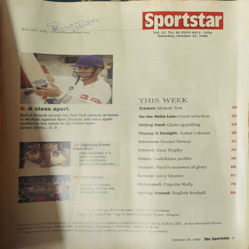 Document_92 Sportstar ( 23rd October 1999 ) ( No Poster Inside )