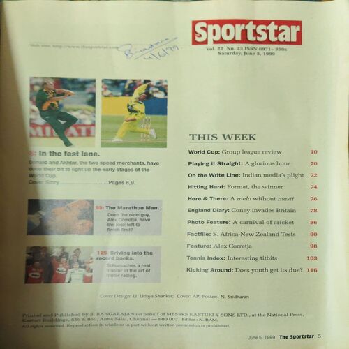 Document_95 Sportstar ( 5th JUne 1999 ) ( No Poster Inside )